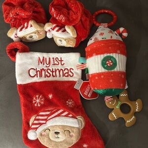 My first Christmas Stocking and booties and toy set